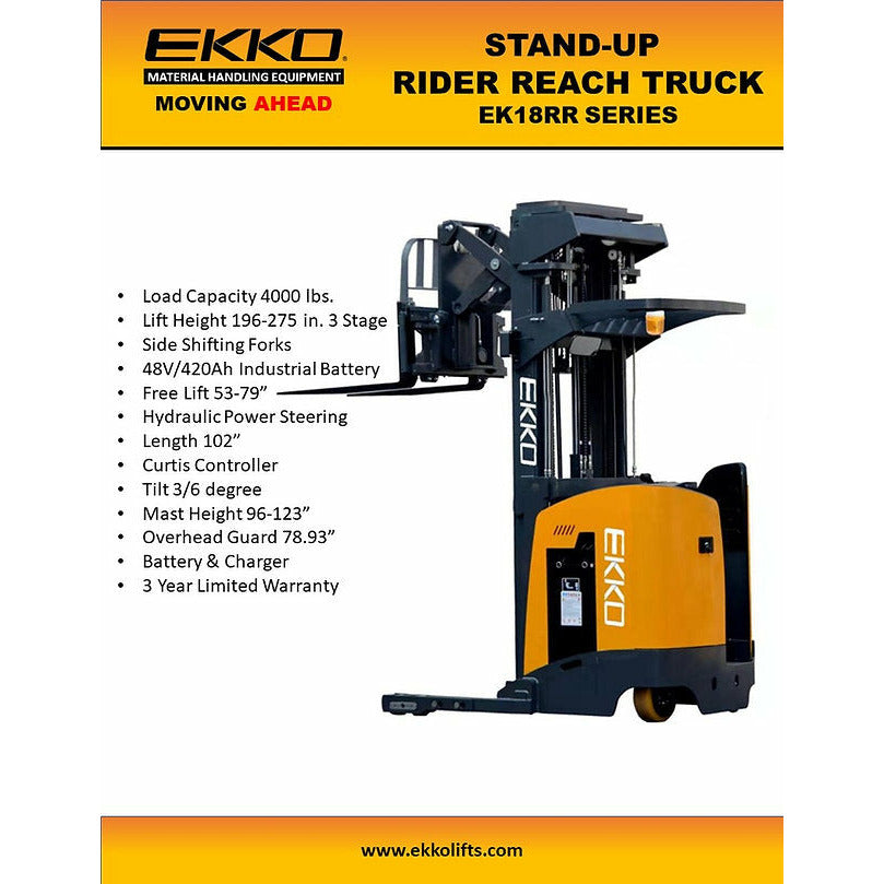 EKKO Stand-Up NA Reach Truck 4000 lb Cap., 275"Lift Ht. - EK18RR