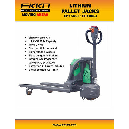EKKO Lithium Semi Electric Walkie Pallet Truck with 4000 lb Load Capacity - EP18SLi
