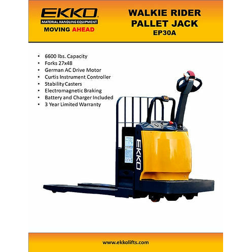 EKKO Rider Pallet Truck with 6600 lb Load Capacity - EP30A