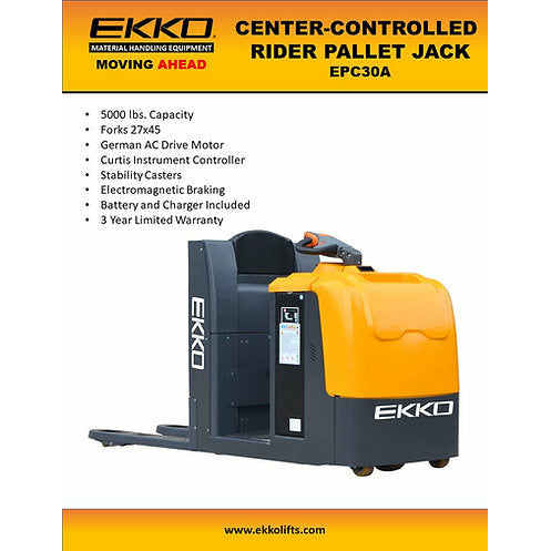 EKKO Center Controlled Rider Pallet Truck with 5000 lb Load Capacity - EPC30A