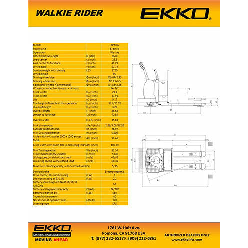 EKKO Rider Pallet Truck with 6600 lb Load Capacity - EP30A