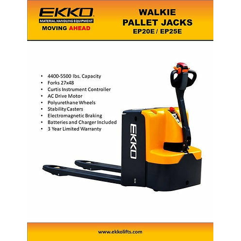 EKKO Electric Walkie Pallet Truck with 5500 lb Load Capacity - EP25E