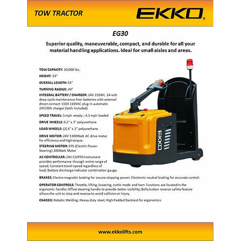 EKKO Full Electric Tow Tractor with 10000 lb Tow Capability - EG30