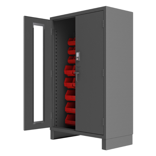 Durham 3703CXC-42B-1795 Access Control Cabinet, 14 Gauge, 42 Red Bins, 48 X 24 X 78