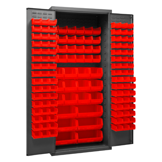Durham 2500-138B-1795 Cabinet, 16 Gauge, 138 Red Bins, 36 X 24 X 84
