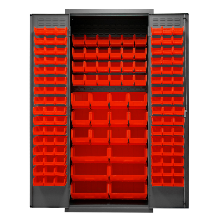 Durham 2500-138B-1795 Cabinet, 16 Gauge, 138 Red Bins, 36 X 24 X 84