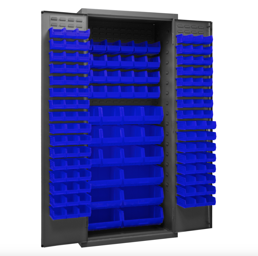 Durham 2500-138B-5295 Cabinet, 16 Gauge, 138 Blue Bins, 36 X 24 X 84
