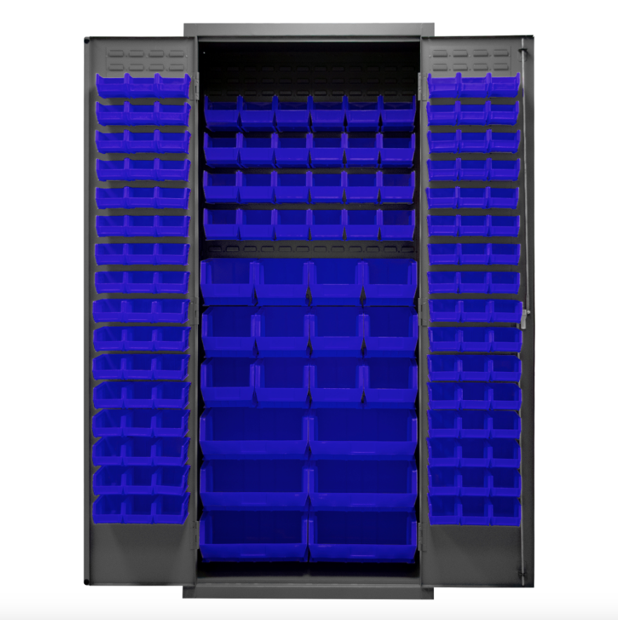 Durham 2500-138B-5295 Cabinet, 16 Gauge, 138 Blue Bins, 36 X 24 X 84