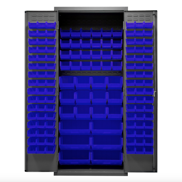 Durham 2500-138B-5295 Cabinet, 16 Gauge, 138 Blue Bins, 36 X 24 X 84