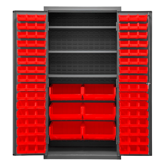 Durham 2501-BDLP-102-3S-1795 Cabinet, 16 Gauge, 102 Red Bins, 3 Shelves, 36 X 24 X 72