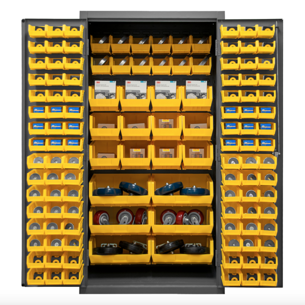Durham 2501-BDLP-126-95 Cabinet, 16 Gauge, 126 Yellow Bins, 36 X 24 X 72