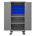 Durham 2501M-BLP-12-2S-5295 Mobile Cabinet, 16 Gauge, 2 Shelves, 12 Blue Bins, 36 X 24 X 81