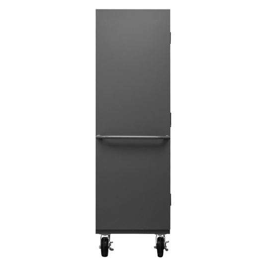 Durham 2501M-BLP-12-2S-95 Mobile Cabinet, 16 Gauge, 2 Shelves, 12 Yellow Bins, 36 X 24 X 81