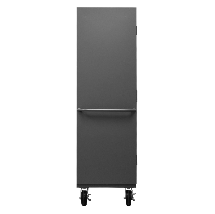 Durham 2501M-BLP-12-2S-95 Mobile Cabinet, 16 Gauge, 2 Shelves, 12 Yellow Bins, 36 X 24 X 81