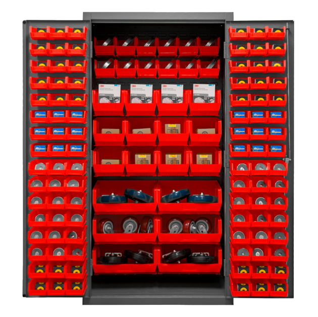 Durham 2501-BDLP-126-1795 Cabinet, 16 Gauge, 126 Red Bins, 36 X 24 X 72