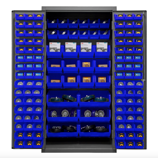 Durham 2501-BDLP-126-5295 Cabinet, 16 Gauge, 126 Blue Bins, 36 X 24 X 72