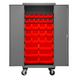 Durham 2501M-BLP-30-1795 Mobile Cabinet, 16 Gauge, 30 Red Bins, 36 X 24 X 81