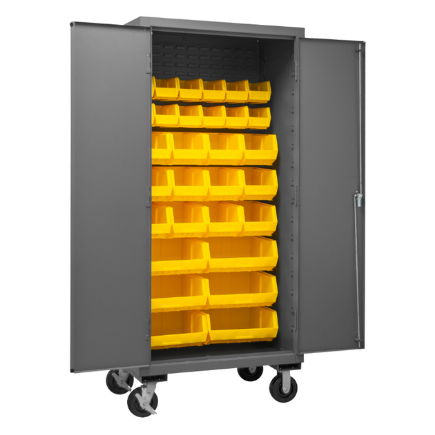 Durham 2501M-BLP-30-95 Mobile Cabinet, 16 Gauge, 30 Yellow Bins, 36 X 24 X 81