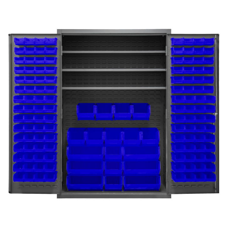 Durham 2502-138-3S-5295 Cabinet, 16 Gauge, 3 Shelves, 138 Blue Bins, 48 X 24 X 72