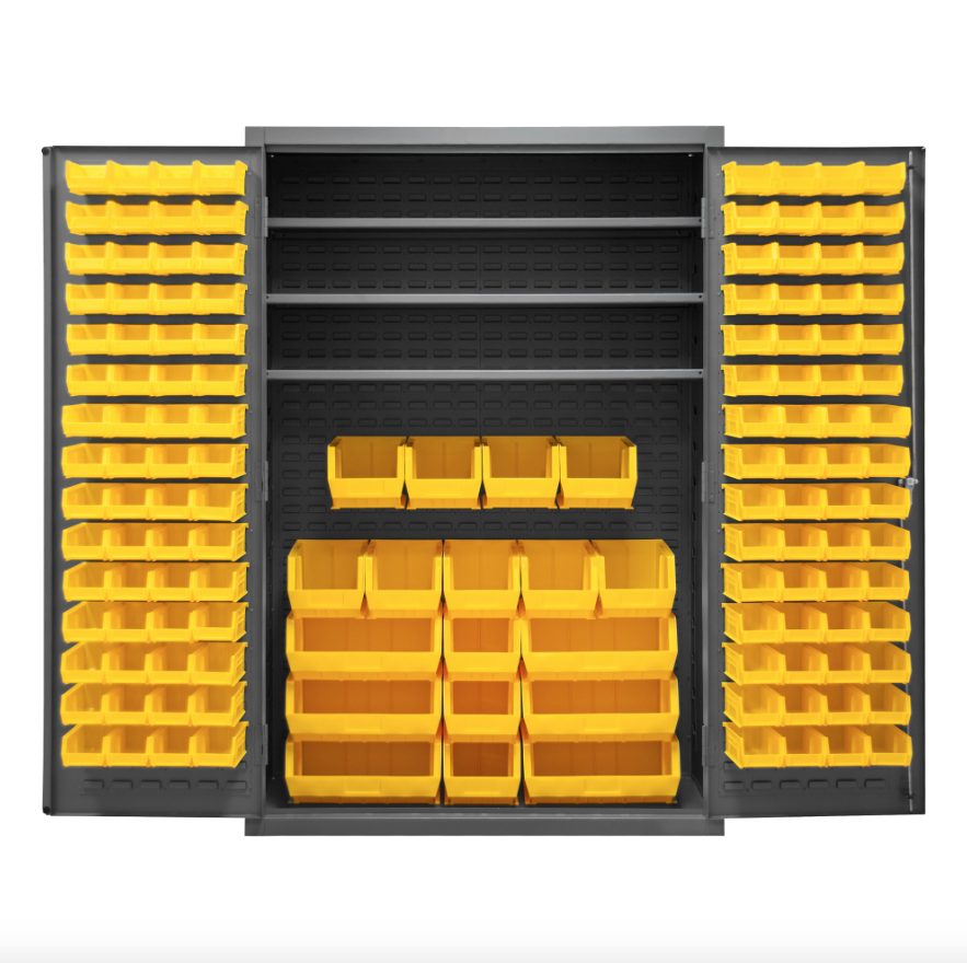 Durham 2502-138-3S-95 Cabinet, 16 Gauge, 3 Shelves, 138 Yellow Bins, 48 X 24 X 72