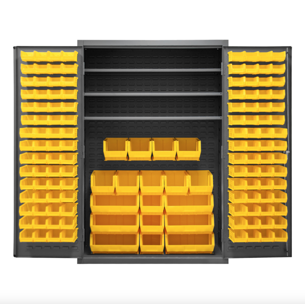Durham 2502-138-3S-95 Cabinet, 16 Gauge, 3 Shelves, 138 Yellow Bins, 48 X 24 X 72