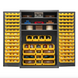 Durham 2502-138-3S-95 Cabinet, 16 Gauge, 3 Shelves, 138 Yellow Bins, 48 X 24 X 72