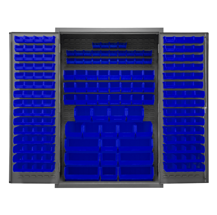 Durham 2502-186-5295 Cabinet, 16 Gauge, 186 Blue Bins, 48 X 24 X 72