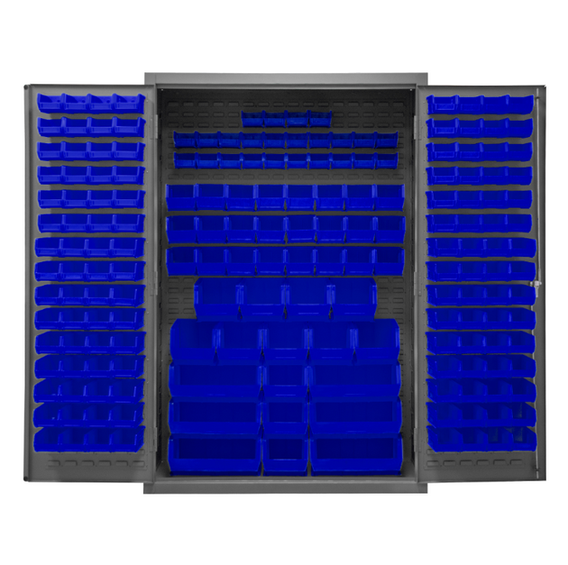 Durham 2502-186-5295 Cabinet, 16 Gauge, 186 Blue Bins, 48 X 24 X 72