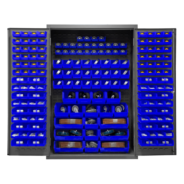 Durham 2502-186-5295 Cabinet, 16 Gauge, 186 Blue Bins, 48 X 24 X 72