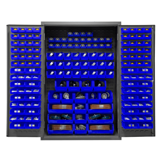 Durham 2502-186-5295 Cabinet, 16 Gauge, 186 Blue Bins, 48 X 24 X 72