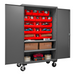 Durham 2502M-BLP-18-2S-1795 Mobile Cabinet, 16 Gauge, 2 Shelves, 18 Red Bins, 50-9/16 X 24 X 81