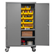Durham 2502M-BLP-18-2S-95 Mobile Cabinet, 16 Gauge, 2 Shelves, 18 Yellow Bins, 50-9/16 X 24 X 81