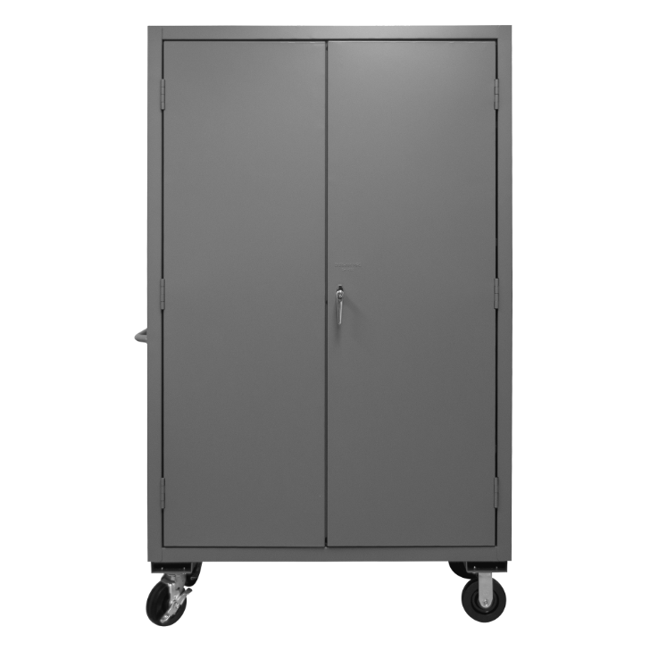 Durham 2502M-BLP-42-5295 Mobile Cabinet, 16 Gauge, 42 Blue Bins, 48 X 24 X 81