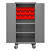 Durham 3501M-BLP-12-2S-1795 Mobile Cabinet, 14 Gauge, 2 Shelves, 12 Red Bins, 36 X 24 X 81