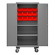 Durham 3501M-BLP-12-2S-1795 Mobile Cabinet, 14 Gauge, 2 Shelves, 12 Red Bins, 36 X 24 X 81