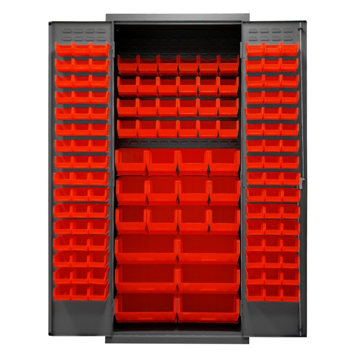 Durham 3500-138B-1795 Cabinets, 14 Gauge, 138 Red Bins, 36 X 24 X 84
