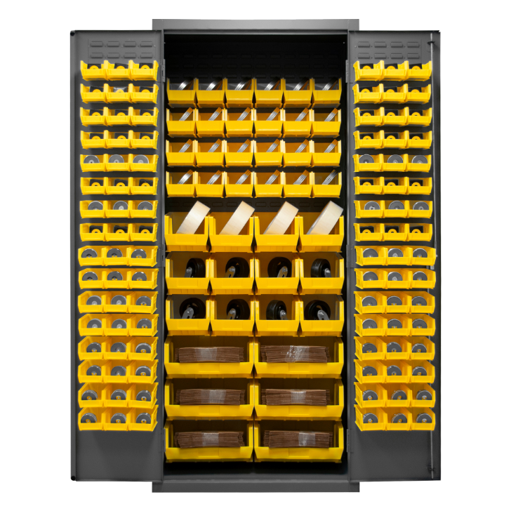 Durham 3500-138B-95 Cabinets, 14 Gauge, 138 Yellow Bins, 36 X 24 X 84