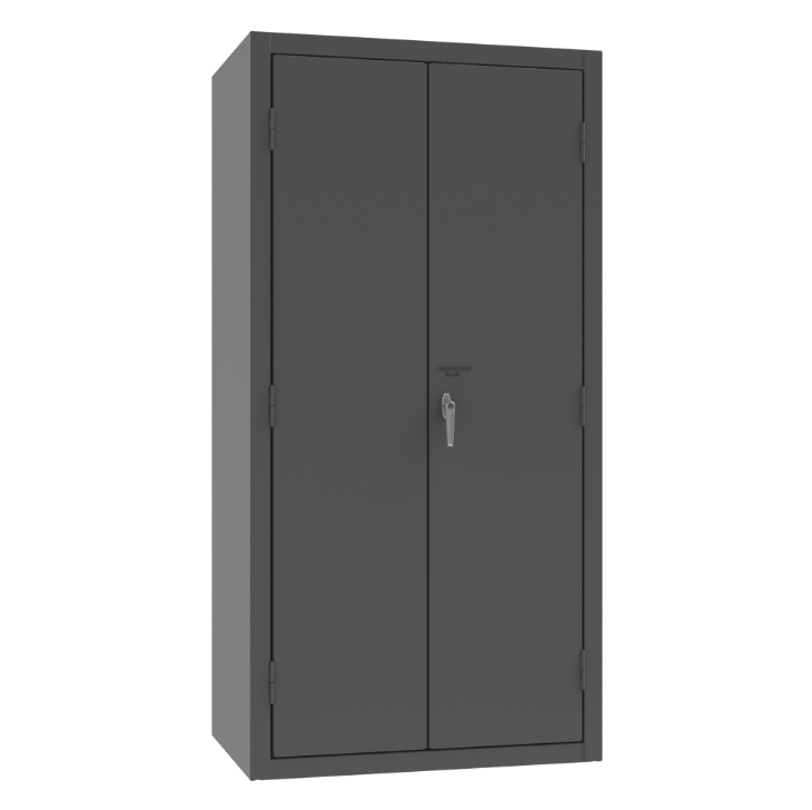 Durham 3501524RDR-5295 Cabinet, 14 Gauge, 4 Drawer, 2 Shelves, 12 Door Shelves, 52 Blue Bins, 36 X 24 X 72