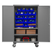 Durham 3502M-BLP-18-2S-5295 Mobile Cabinet, 14 Gauge, 2 Shelves, 18 Blue Bins, 48 X 24 X 81