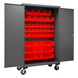 Durham 3502M-BLP-42-1795 Mobile Cabinet, 14 Gauge, 42 Red Bins, 48 X 24 X 81