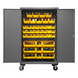 Durham 3502M-BLP-42-95 Mobile Cabinet, 14 Gauge, 42 Yellow Bins, 48 X 24 X 81