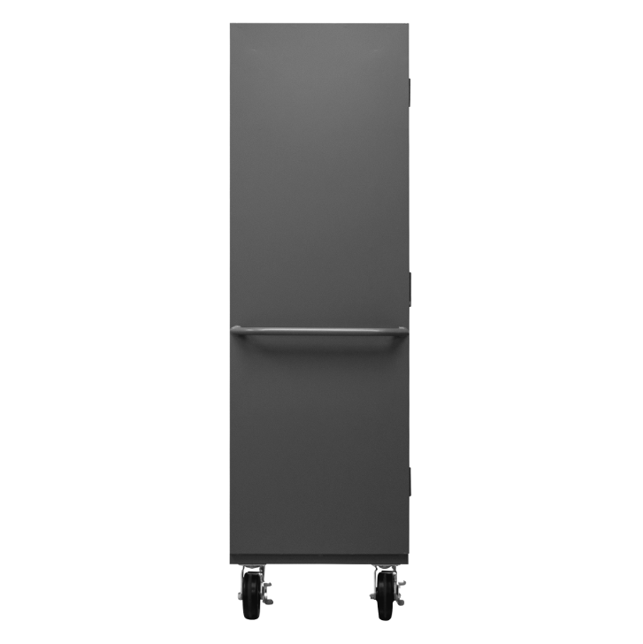 Durham 3501M-BLP-12-2S-95 Mobile Cabinet, 14 Gauge, 2 Shelves, 12 Yellow Bins, 36 X 24 X 81