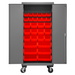 Durham 3501M-BLP-30-1795 Mobile Cabinet, 14 Gauge, 30 Red Bins, 36 X 24 X 81