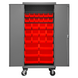 Durham 3501M-BLP-30-1795 Mobile Cabinet, 14 Gauge, 30 Red Bins, 36 X 24 X 81