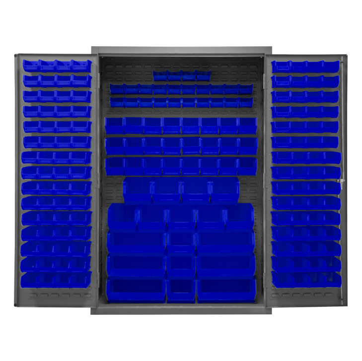 Durham 3502-186-5295 Cabinet, 14 Gauge, 186 Blue Bins, 48 X 24 X 72