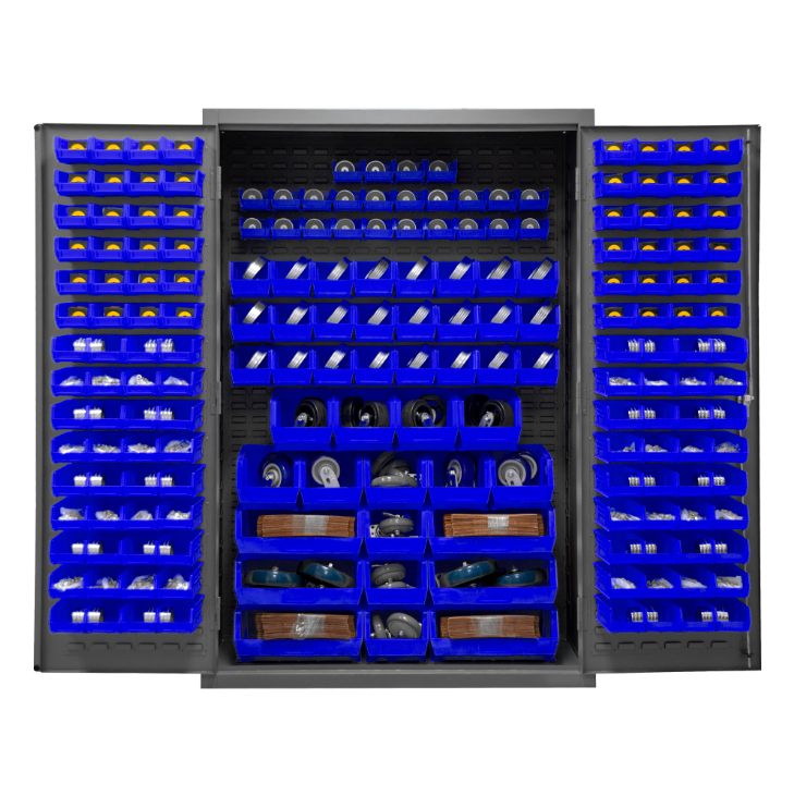 Durham 3502-186-5295 Cabinet, 14 Gauge, 186 Blue Bins, 48 X 24 X 72