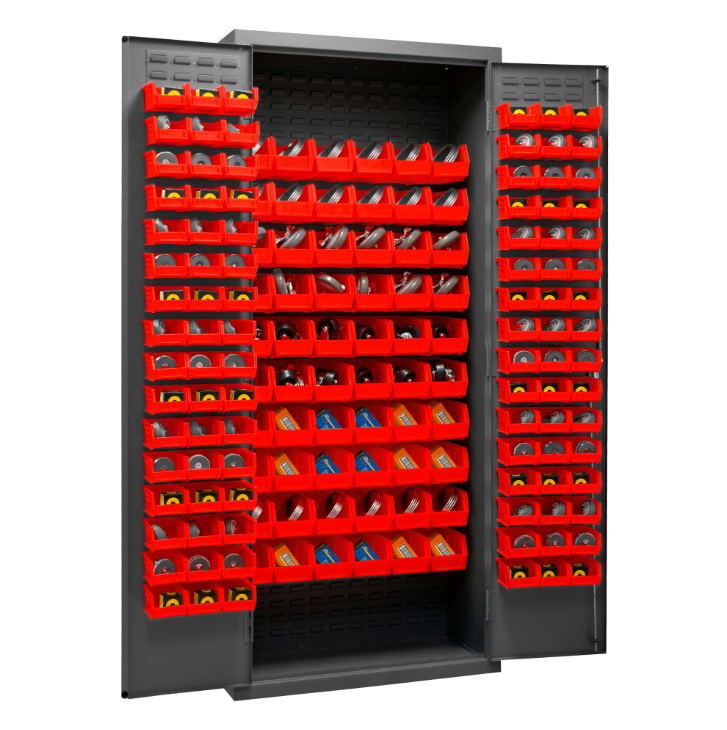 Durham 3603-156B-1795 Cabinet, 14 Gauge, 156 Red Bins, 36 X 18 X 84