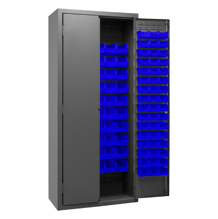 Durham 3603-156B-5295 Cabinet, 14 Gauge, 156 Blue Bins, 36 X 18 X 84
