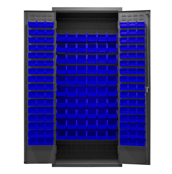 Durham 3603-156B-5295 Cabinet, 14 Gauge, 156 Blue Bins, 36 X 18 X 84