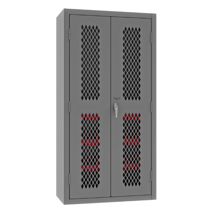 Durham EMDC36182S15B1795 Ventilated Cabinet, 14 Gauge, 2 Shelves, 15 Red Bins, 36 X 18 X 72